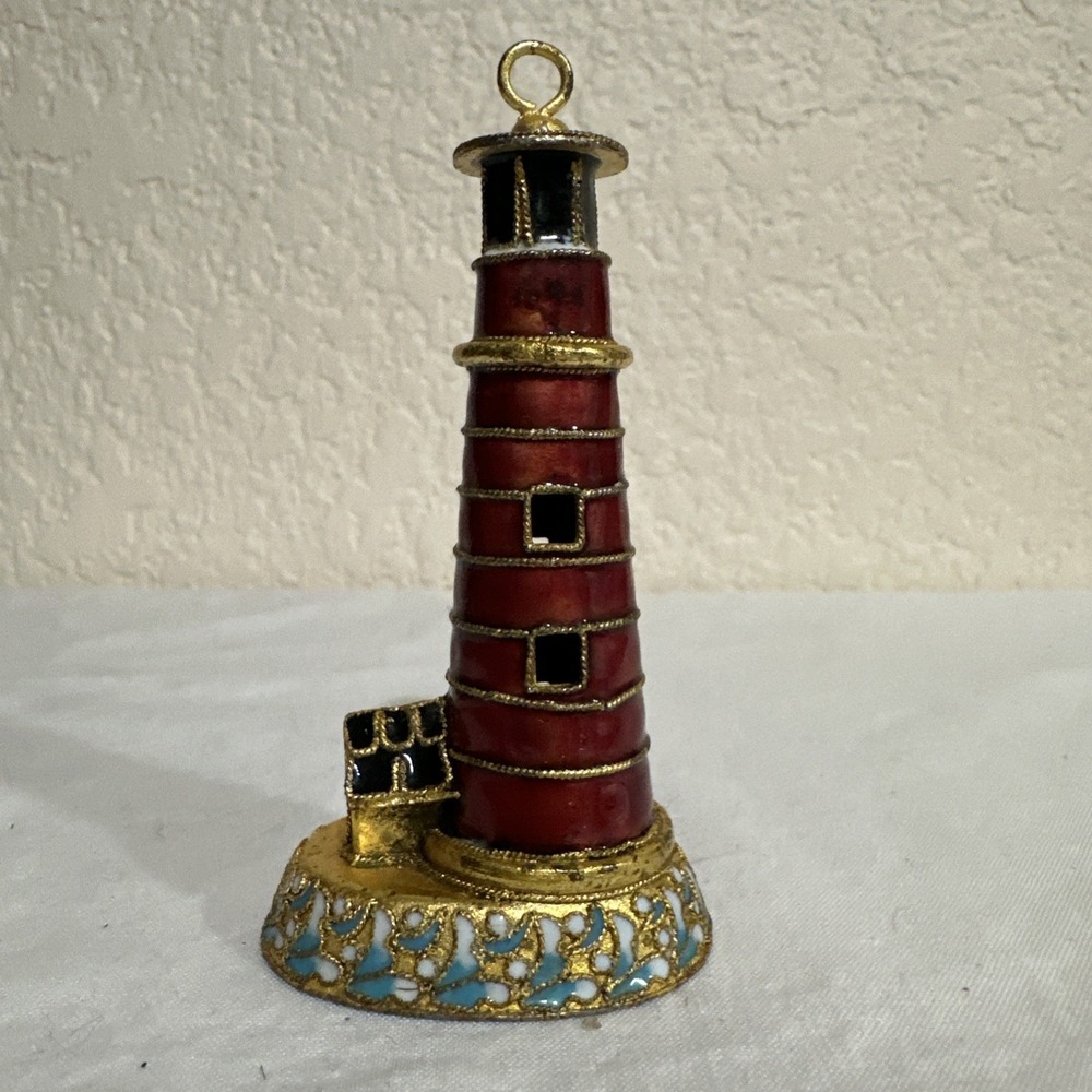 Glass Lighthouse Light House Maroon Christmas Holiday Ornament